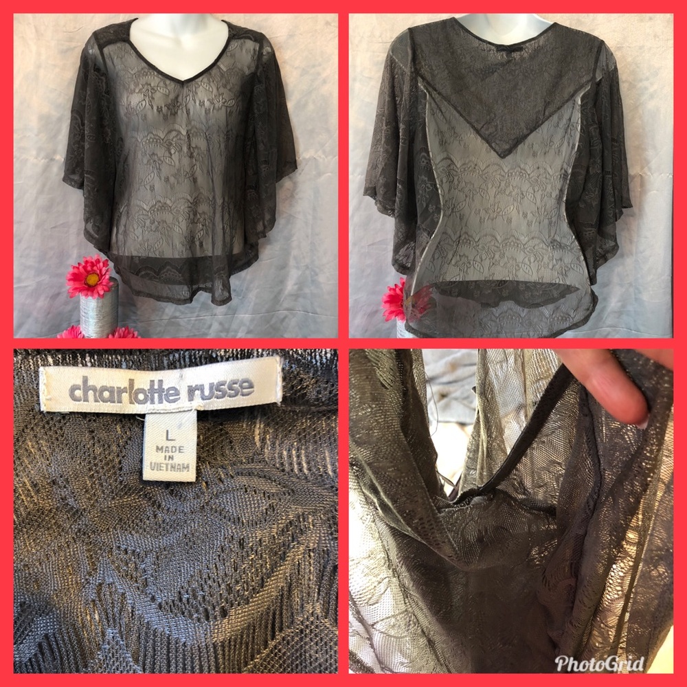 ⭐️5/$20⭐️Gray sheer lace cropped Shaw top